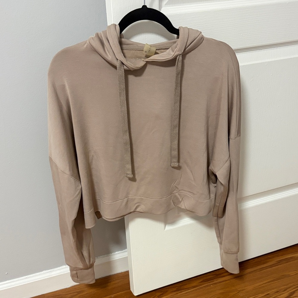 Women's Cropped Hoodie Sweatshirt - Soft Taupe